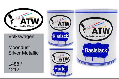 Volkswagen, Moondust Silver Metallic, L488 / 1212: 1L Lackdose + 1L Klarlack + 500ml Härter - Set, von ATW Autoteile West.